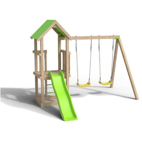 Trigano – Aire de jeux en bois pour 6 enfants – Hauteur 1,90 m – Toboggan 1,73 m – Bac à sable 80 x 60 cm – Bois traité autoclave classe IV
