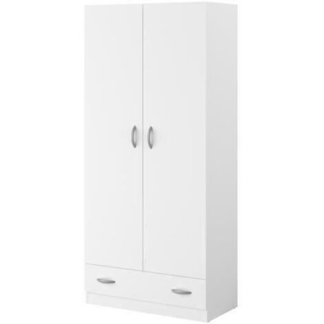 Les Tendances – Armoire 2 portes décor blanc 78 cm – Aménagement intérieur avec 3 tablettes et 1 tiroir – Panneau de particules – Dimensions L78xH170xP38 cm (1/5)