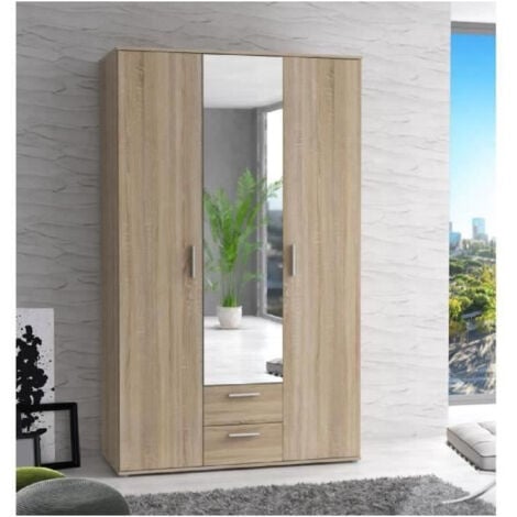 Armoire 2 portes coulissantes DRESS 2 tiroirs chêne L.121 cm