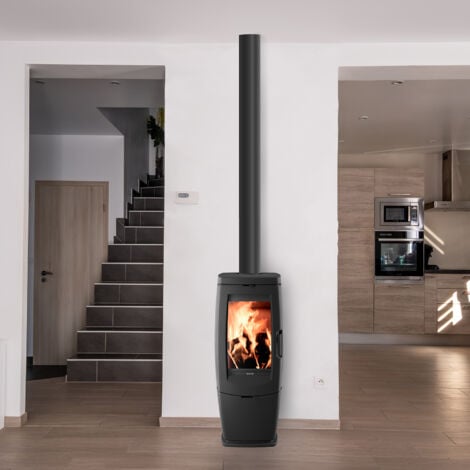 POELE A BOIS - Noir - Fonte - Porte latérale - 10 kW - Bûches de 33 cm  SUPRA - ZOE
