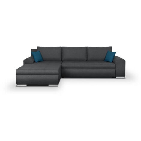 Les Tendances – Canapé d'angle convertible 5 places réversible – Tissu 100% polyester gris foncé – L 289 x P 94/188 x H 88 cm – Coffre de rangement intégré (1/10)