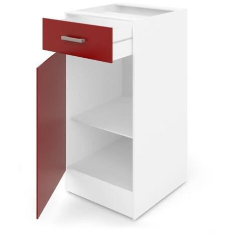 Les Tendances – Meuble bas de cuisine L 40 – Rouge mat – Panneaux de particules mélaminés – 1 tiroir et 1 porte – Dimensions L 40 x P 47 x H 82 cm (1/2)