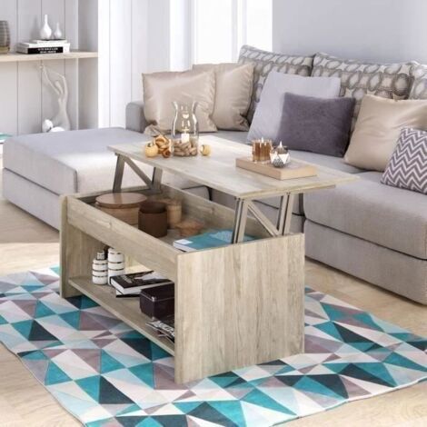 Table basse relevable - Style contemporain - Décor chene sonoma - L100 x  P50 x H44cm - HAPPY