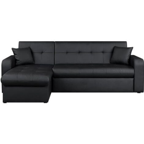 Les Tendances – Canapé d'angle réversible convertible 3 places – Simili noir – Dimensions 235 x 85 x 153 cm – Couchage 131 x 200 cm – Coffre de rangement (1/5)