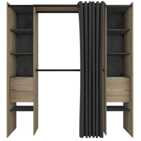 DANA Kit dressing 2 colonnes + 2 penderies + 4 tiroirs - Decor chene kronberg - L 115 x P 50,1 x H 203 cm