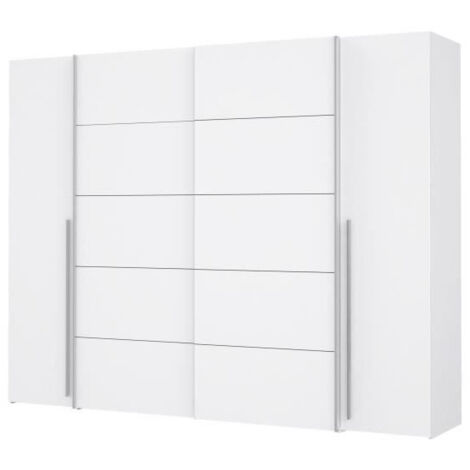 Les Tendances – Armoire 2 portes battantes et 2 portes coulissantes – Blanc mat – L 270,3 x P 61,2 x H 210 cm – 8 tablettes et 2 tringles à habits