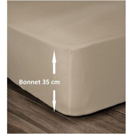 Les Tendances – Drap housse 100% coton 160x200cm – Bonnet 35cm pour matelas épais – Couleur beige – Lavable en machine à 40°C
