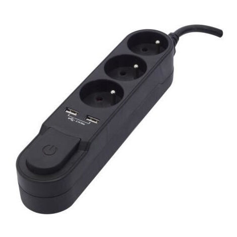 CHACON Bloc multiprise avec interrupteur 3 prises 16 A et 2 sorties USB 2A, cable 1,5 m (1/3)