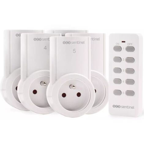 Scs Sentinel – Kit de 5 prises télécommandées – Charge 2300 W – Portée 30 mètres – Technologie 433 MHz – Utilisation intérieure