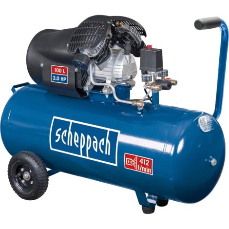 Scheppach Compresseur à air HC100DC - Compresseur bicylindre - 2200W - Cuve 100L - Pression 8bar - Débit d'aspiration 412L/min - Réducteur de pression & lubrifié - Compresseur longue durée