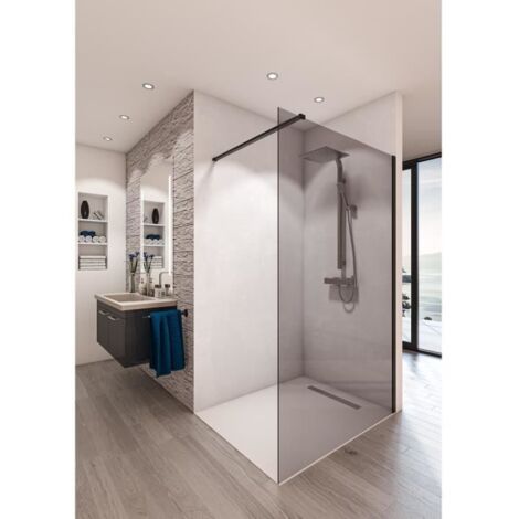 Saint-Gobain Paroi de douche en kit BALEARES GREY - Verre Timeless 8 mm trempe - L.120 cm x H.198 cm - Profile mat noir (1/2)