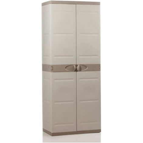 Armoire haute de rangement en résine 70x44x176 cm – 4 étagères réglables – Résistante à l'humidité – Pour intérieur et extérieur – Plastiken