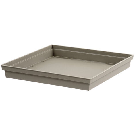 EDA – Soucoupe carrée 40 x 40 x 5,9 cm en polypropylène taupe – Pour pots de fleurs jusqu'à 50 cm – Fabriquée en France