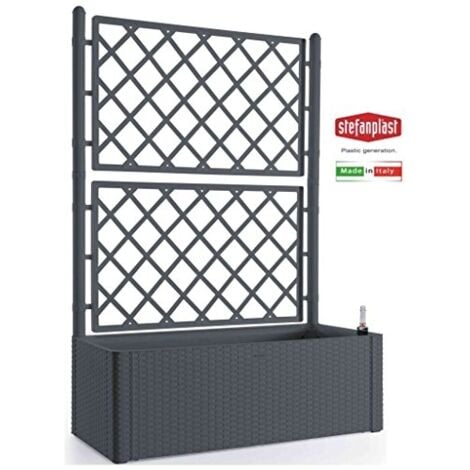 STEFANPLAST Bac a fleurs rectangulaire Natural Deluxe avec treillis - 100 x 43 x H 142 cm - 90 + 6,5 L dans la reserve - Anthrac