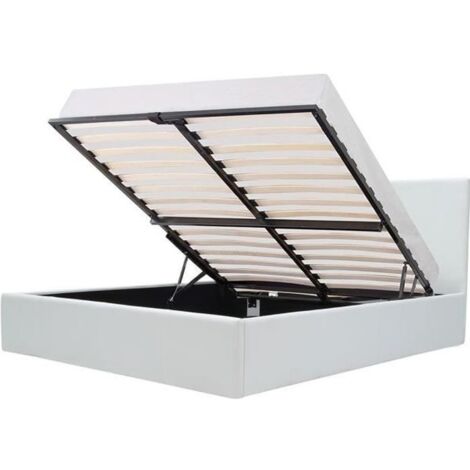 MARTIN Lit adulte 140 x 190 cm + coffre de rangement - Simili blanc - Sommier inclus (1/5)