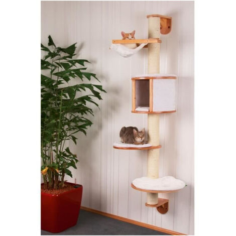 Arbre à chat mural Dolomit 168 cm – Coussin peluche amovible – Grotte ø 40 x 30 cm – Hamac 45 x 30 cm – Tronc sisal ø 10 cm – Blanc – Kerbl