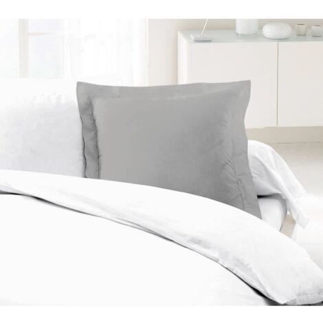 LOVELY HOME Lot de 2 Taies dOreillers 100% coton 63x63 cm - Gris clair (1/2)