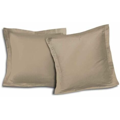 LOVELY HOME Lot de 2 Taies dOreillers 100% coton 63x63 cm - Beige (1/2)