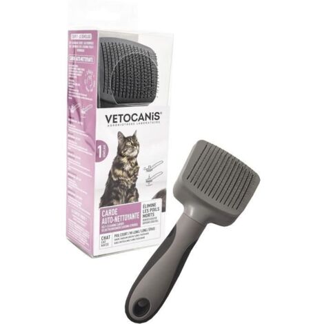 Brosse toilettage - VETOCANIS - Carde auto-nettoyante pour chat - Rétractable - Pour poils longs (1/5)