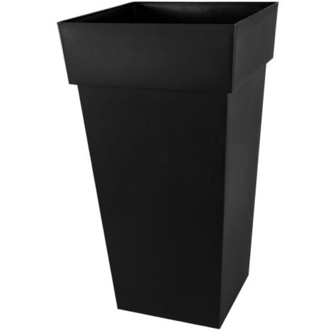 EDA – Pot de fleur carré Toscane 43,3 x H.80 cm – Anthracite – Polypropylène résistant aux UV et gel – Contenance 98 L