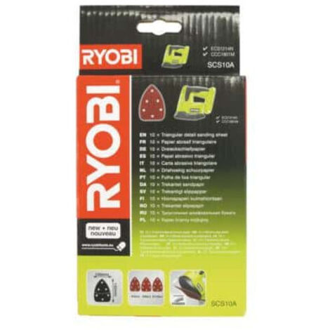 RYOBI Feuille abrasive triangulaire 100x140mm Grain 60, 80 et 120 SCS10A x 10