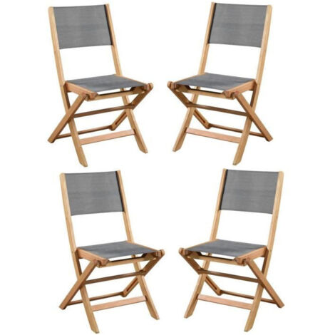 Lot de 4 chaises de jardin pliantes en bois d'acacia FSC – Assise textilene gris – Dimensions 58 x 58 x H90 cm – Confort et durabilité (1/7)