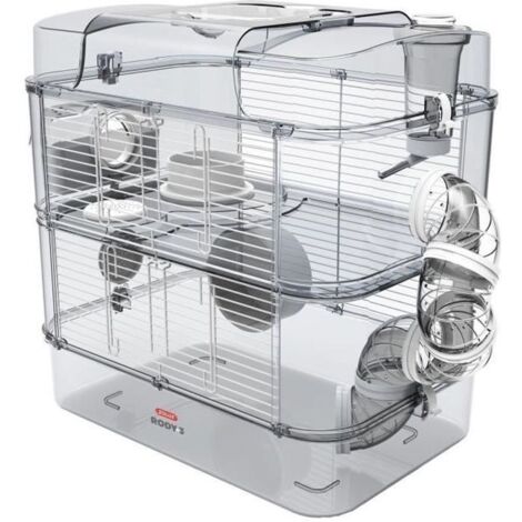 Cage pour rongeur sur 2 étages – Dimensions L 41 x P 27 x H 40,5 cm – Plastique blanc – Accessoires inclus pour hamsters, souris, gerbilles – Zolux - Rody3