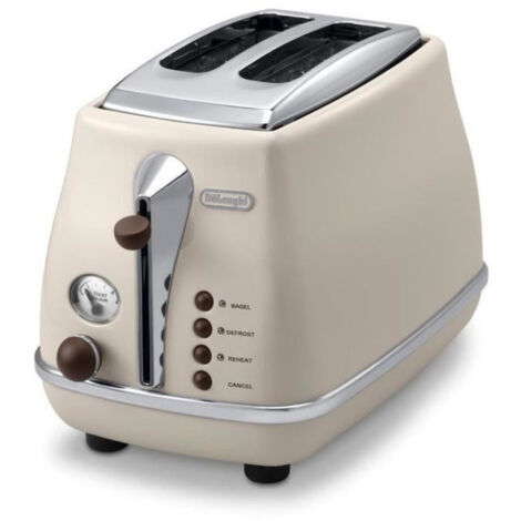 Grille pain - Delonghi - Icona Vintage - 2 tranches - 6 positions - Beige brillant / Base et poignée Chocolat (1/7)