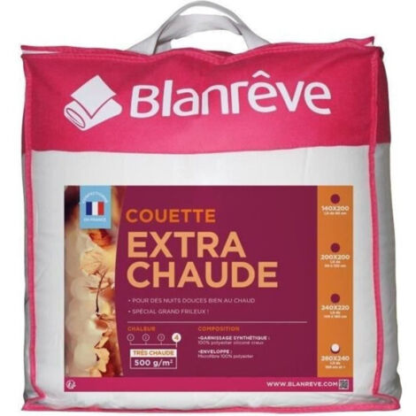 Couette microfibre extra chaude 240 x 260 cm – Garnissage polyester fibre creuse 500 g/m² – Lavable à 40 °C – Certifiée OEKOTEX – Blanreve