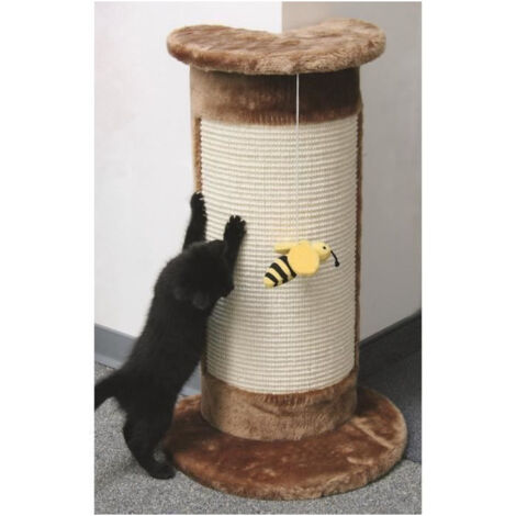 Les Tendances – Arbre à chat angulaire marron 58 cm – Tissu durable – Jouet abeille inclus – Pour petits espaces – Installation à poser