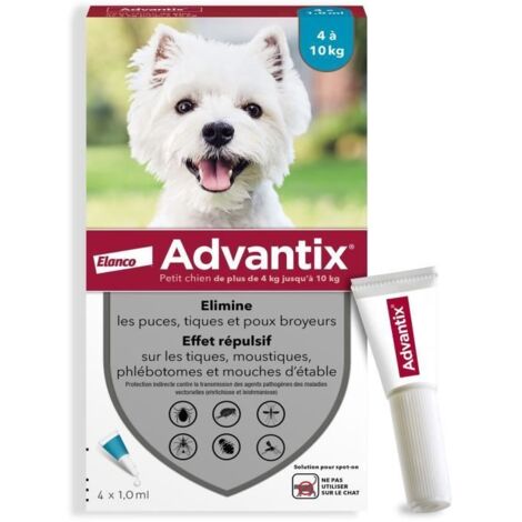ADVANTIX 4 pipettes antiparasitaires - Pour petit chien de 4 a 10kg
