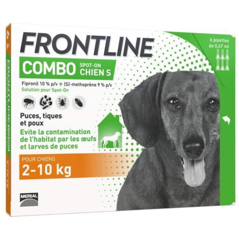 Frontline Combo chien - Anti-puces et anti-tiques pour chiens S - 2-10kg - 6 pipettes
