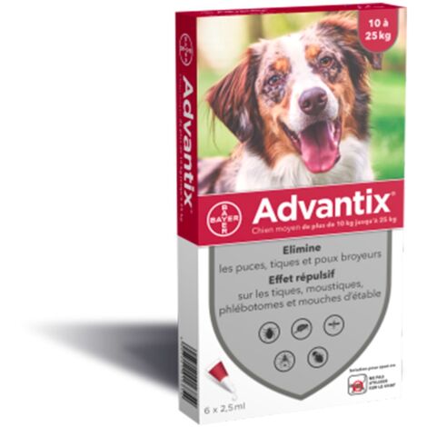 ADVANTIX 6 pipettes antiparasitaires - Pour chien moyen de 10 a 25kg