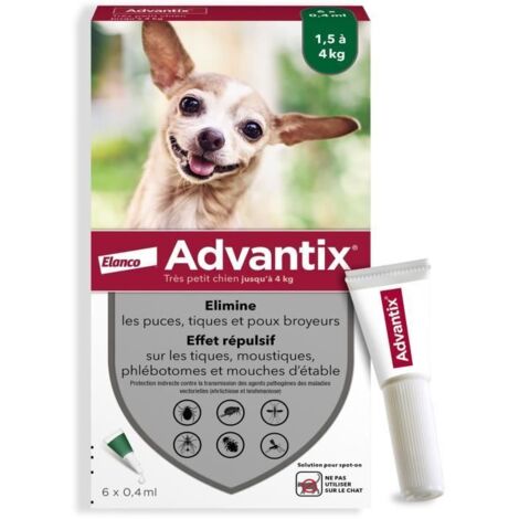ADVANTIX 6 pipettes antiparasitaires - Pour tres petit chien de 1,5 a 4kg