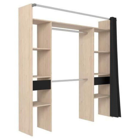 Dressing modulable noir avec 2 penderies et 2 tiroirs – Dimensions L 198 x P 48 x H 203 cm – Panneaux de particules chêne Jackson – Ekipa