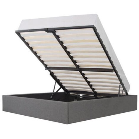 Lit plateforme avec coffre de rangement pour couchage 140 x 190 cm tissu gris clair (1/7)