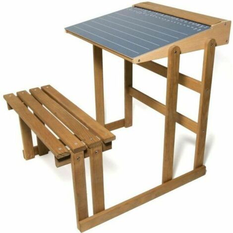 Les Tendances – Bureau d’écolier en bois teinté chêne – Dimensions 63x52x59 cm – Pupitre inclinable avec ardoise réversible – Coffre de rangement intégré
