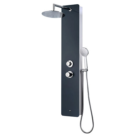 Edouard Rousseau – Colonne de douche hydromassante avec robinetterie ERIS – Verre de sécurité gris anthracite – Inverseur 2 voies – Douchette jet pluie Ø 100mm (1/8)