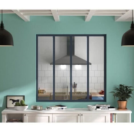Optimum – Verrière 4 carreaux en verre trempé gris mat sablé – Dimensions H 108 x L 119,6 cm – Installation facile – Fabriqué en France (1/5)