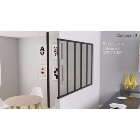 Optimum – Poteau de terminaison pour verrière noir mat sablé – Hauteur 108 cm – Finition élégante pour installation professionnelle