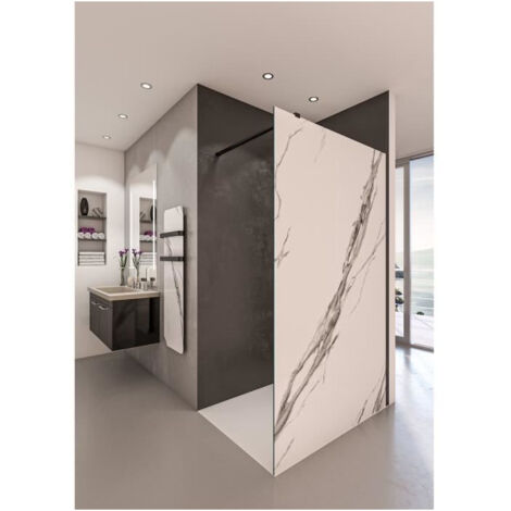Saint-Gobain Paroi de douche en kit BALEARES CALACATTA - Verre Timeless 8 mm trempe - L.120 cm x H.198 cm - Profile noir mat