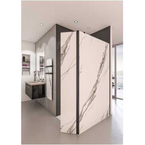 Saint-Gobain Paroi de douche en kit BALEARES CALACATTA - Verre Timeless 8 mm trempe - L.120 cm x H.198 cm - Profile noir mat