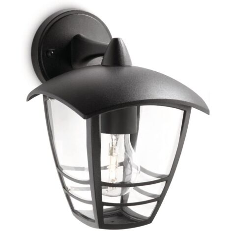 Philips – Applique murale d'extérieur descendante en métal noir 60W – Lumière blanche chaude – IP44 – Culot E27 – Pour éclairage de perron