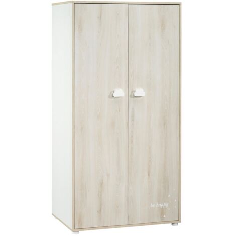 Les Tendances – Armoire bébé Smile hêtre cendré – 2 portes avec 3 tablettes mobiles – Design moderne avec décor 'Be Happy' – Fabrication française