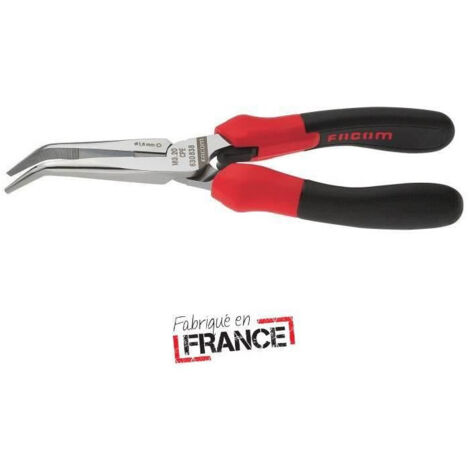 Facom – Pince à becs demi-ronds coudés 22.6 cm – Acier au carbone robuste – Becs finement striés pour meilleure prise – Pour travaux de précision