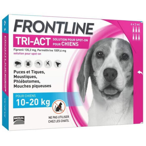 Frontline Tri-Act chien - Anti-puces et anti-tiques pour chiens M - 10-20 kg - 6 pipettes