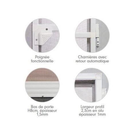 Moustiquaire porte battante  L100 cm x H220 cm - Aluminium blanc