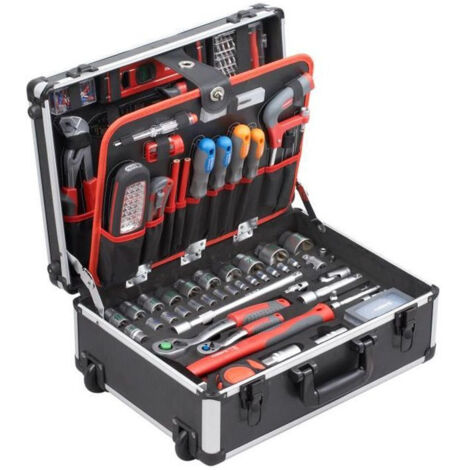 Meister – Boite à outils 156 pièces en aluminium – Compartiments pratiques – Outils de qualité professionnelle pour travaux intensifs