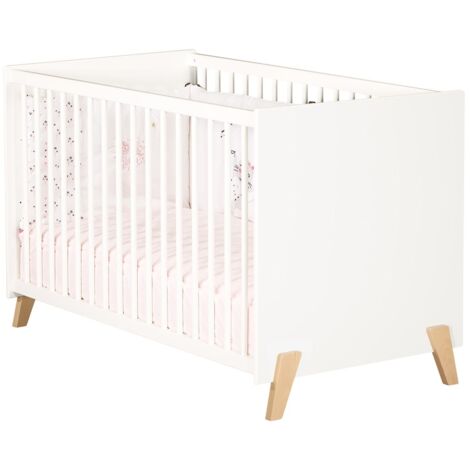 Les Tendances – Lit évolutif bébé 120 x 60 cm – Sommier réglable en hauteur – 2 galeries en hêtre laquées blanc – Conforme norme NF EN 716