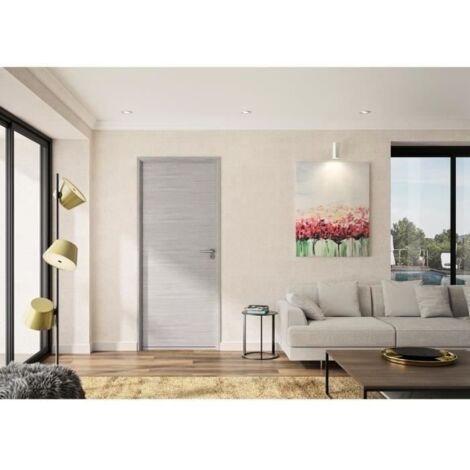 Optimum – Bloc-porte chêne gris clair 83x204 cm – Épaisseur de cloison 74 à 97 mm – Serrure silencieuse à pêne magnétique – Installation facile (1/2)